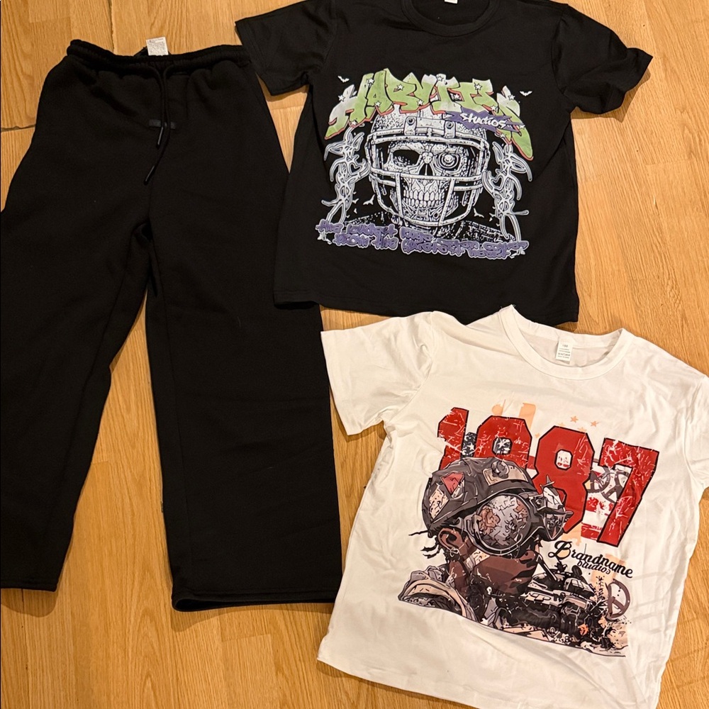 Graphic T-Shirts and Black Pants Set